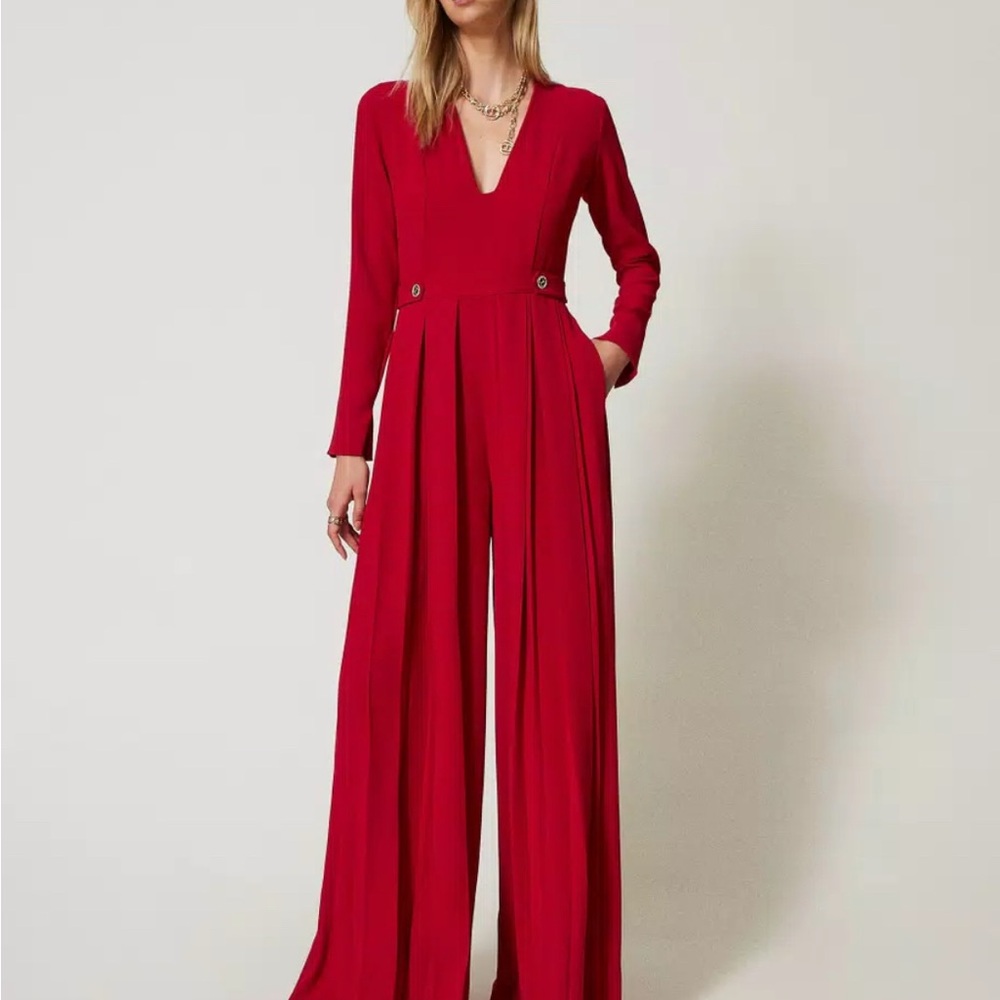 Twin-Set Vibrant Red Long Sleeve Jumpsuit